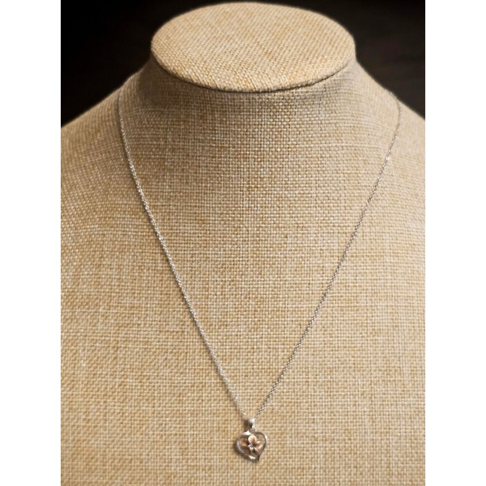 VTG Sterling Silver 925 Pumeria Clear Crystal Pendant Necklace 18" Cable Chain